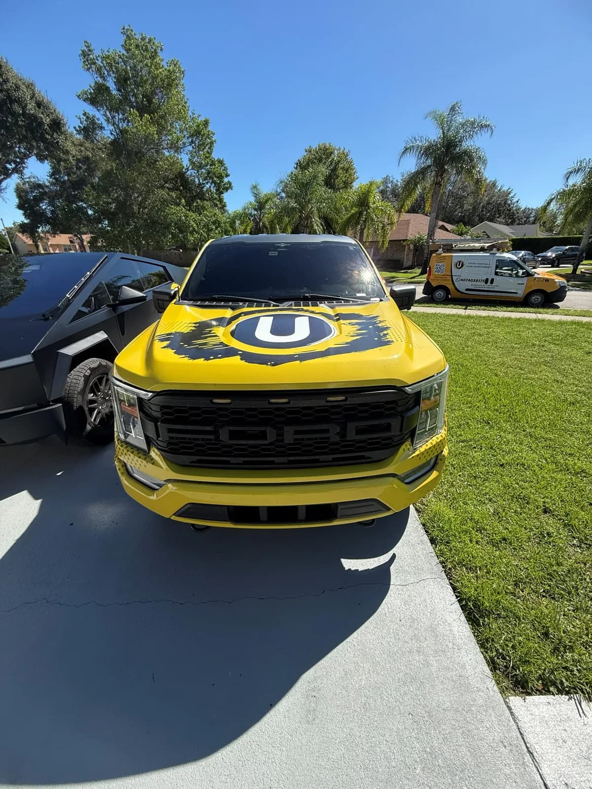 Partial wrap on pickup truck, front view